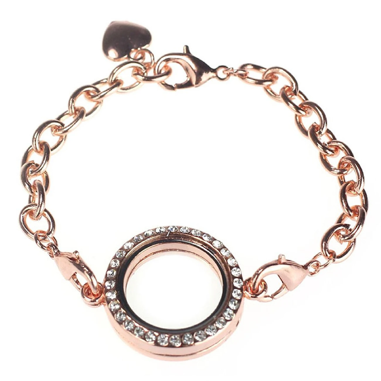 Fashion Circle Locket Bracelet Crystal Floating Living Memory (Rose Gold)in Charm