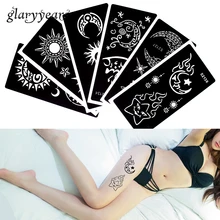 6 шт. татуировка хной трафареты Moon уход за кожей лица узор блестящая паста-накладки для боди-арта Для женщин макияж тату трафарет S200#20