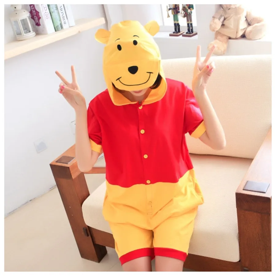 Anime-pajamas-Pooh-Bear-men-women-adult-short-sleeve-cotton-pajamas-cartoon-animal-summer-unisex-cosplay