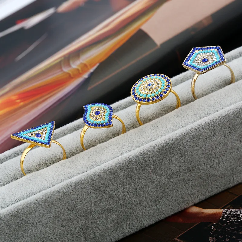 

Gold Color Micro Pave Evil Eye Rings Round Triangle Open Size Ring For Woman Wedding Female Bohemia Jewelry Gift