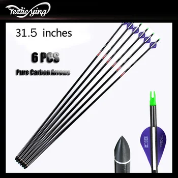 

6Pcs 31.5 inch Archery Carbon Arrows 340 Spine OD 6.2mm Hunting Pure Carbon Shaft for Arrows for bow shooting