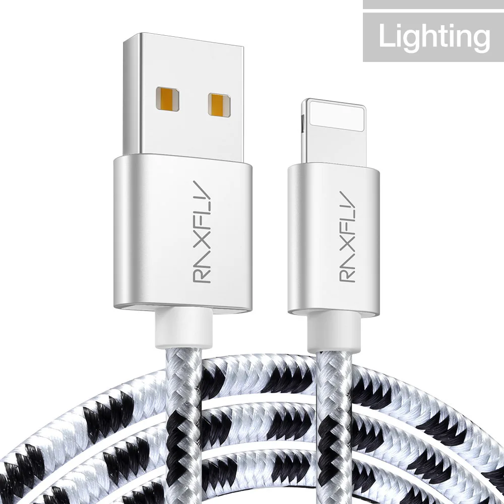 RAXFLY Lightning/USB кабель для iPhone XS Max XR кабель синхронизации данных зарядный провод шнур для iPhone X 8 7 Plus 6 S зарядное устройство провод для зарядки зарядка для айфона шнур для айфона - Цвет: Silver