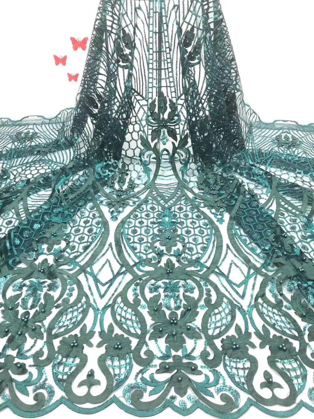 

High Quality African Lace Fabric Fashionable French Net Embroidery Sequins Tulle Lace Fabric