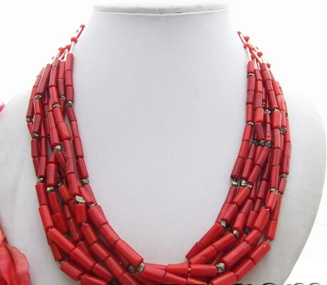 

free shipping>>@@ JY&3666 8Strds Red Coral&Hematite Necklace