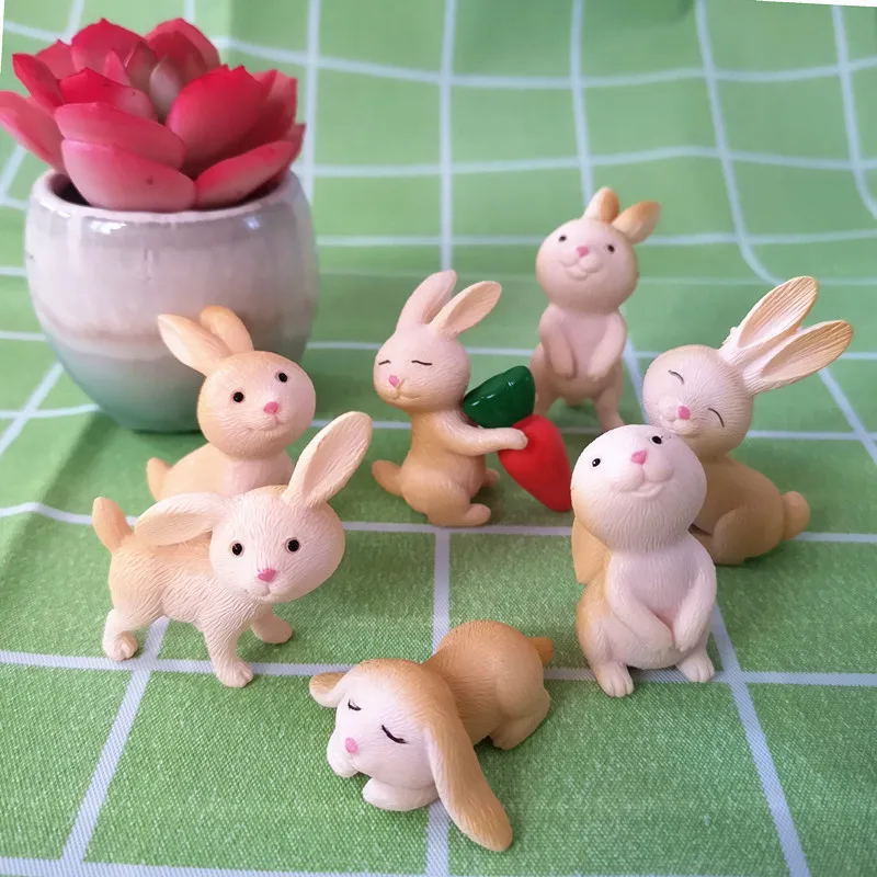 

7pc Cute Rabbit Animal Model Decoration Figurine Home Decor Miniature Toy Craft Garden Fairy Ornament Glass DIY Accessories