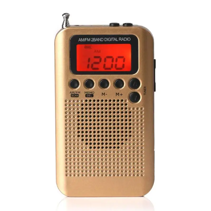 Открытый AM/FM радио HRD-104 стерео двухдиапазонный цифровой радио с наушниками обеспечивает 58 станций пресетов - Цвет: Золотистый