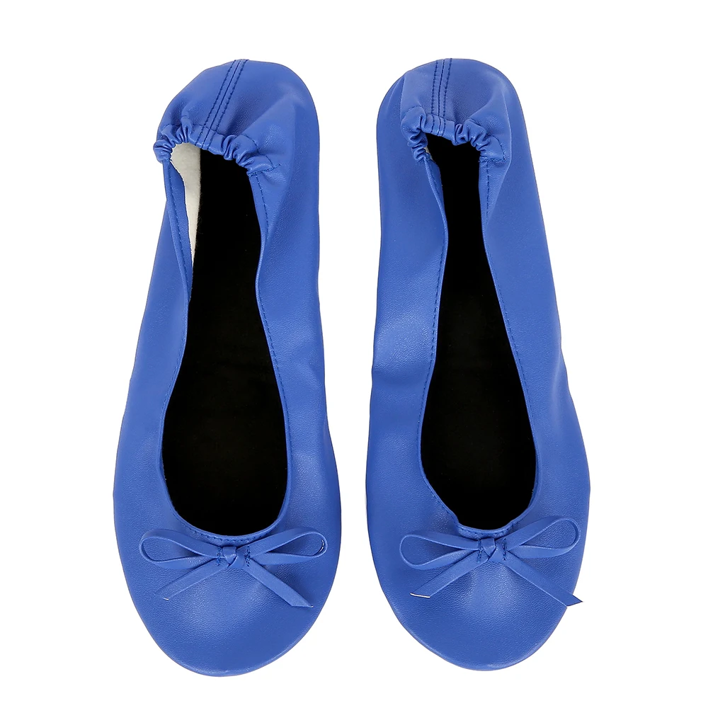 Blue Shoes Flats Portable Fold Up Ballerina Flat Shoes Roll Up Foldable
