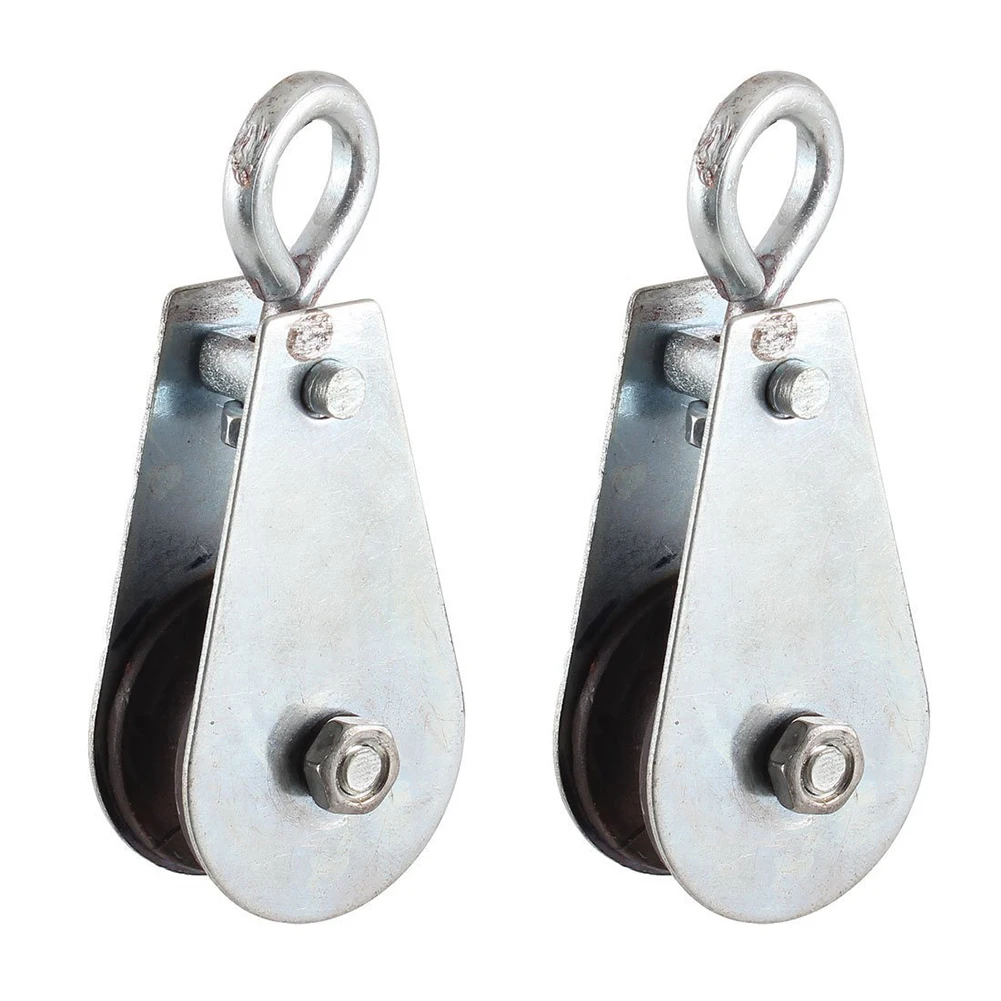2 Pcs 0.05T Cargo Lifting Tackle Single Groove Sheave Pulleys Silver