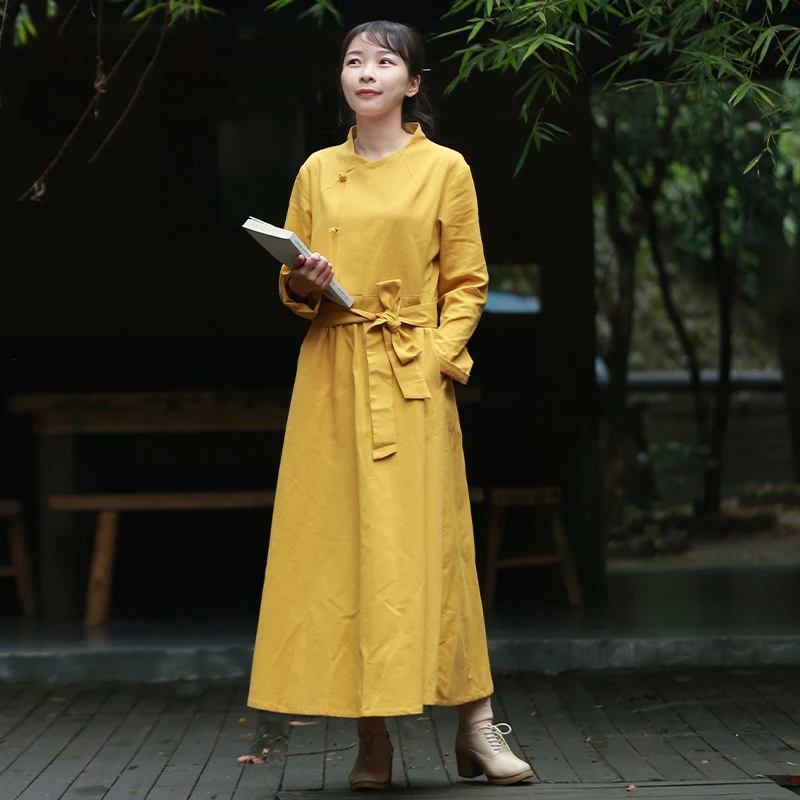 LZJN Women 2019 New Spring Autumn Dress Bow Tie Elegant Long Sleeve Cotton Vintage Maxi Dresses Chic Robe Casual Vestidos Mujer (8)