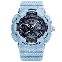 Новые мужские модные джинсовые часы с двойным дисплеем цифровые наручные часы повседневные студенческие водонепроницаемые часы Распродажа