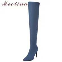 Meotina Autumn Thigh High Boots Women Zipper Thin Heel Over The Knee Boots Slim Denim Super High Heel Long Shoes Lady Size 34-39 цена Meotina Autumn Thigh High Boots Women Zipper Thin Heel Over The Knee Boots Slim Denim Super High Heel Long Shoes Lady Size 34-39 цены онлайн