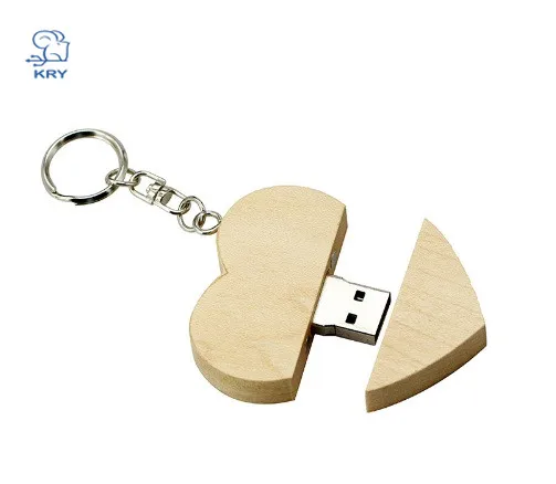 

KRY key chain drive pen heart-shaped external hard drive 4GB 8GB 16GB 32GB 64GB wooden flash memory card USB2.0 flash drive