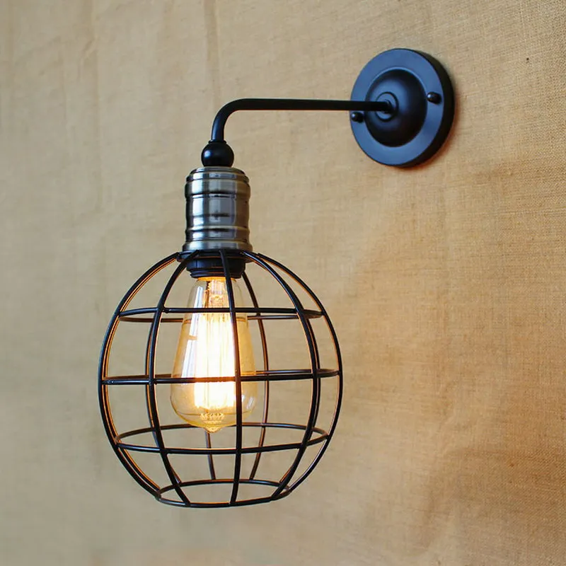 new design antique black metal wire ball wall lamp with long swing arm for workroom bedside bedroom illumination sconce