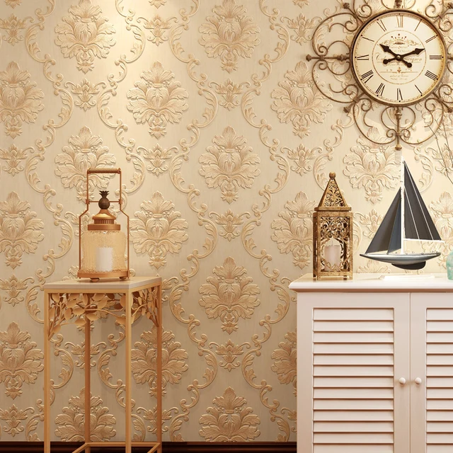 European Style Non Woven Wallpaper Stereo Relief Fine Pressure European Style Non Woven Wallpaper Stereo Relief Fine Pressure Damascus Living Room Bedroom