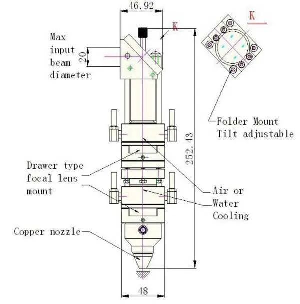 Using for Metal or Thick Non-Material , High Power Bifocal CO2 Laser Cutting Head With Water Cooling