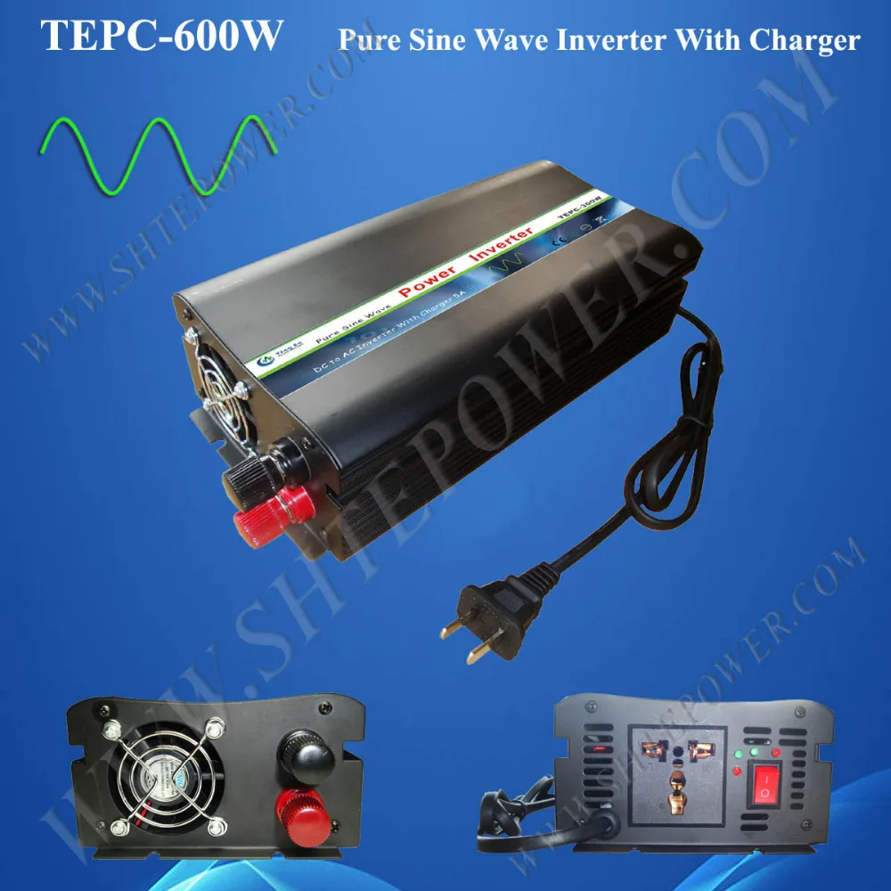 

DC 12v to AC 220v output 600w 600watts TEPC-600w pure sine wave inverter with charger free shipping