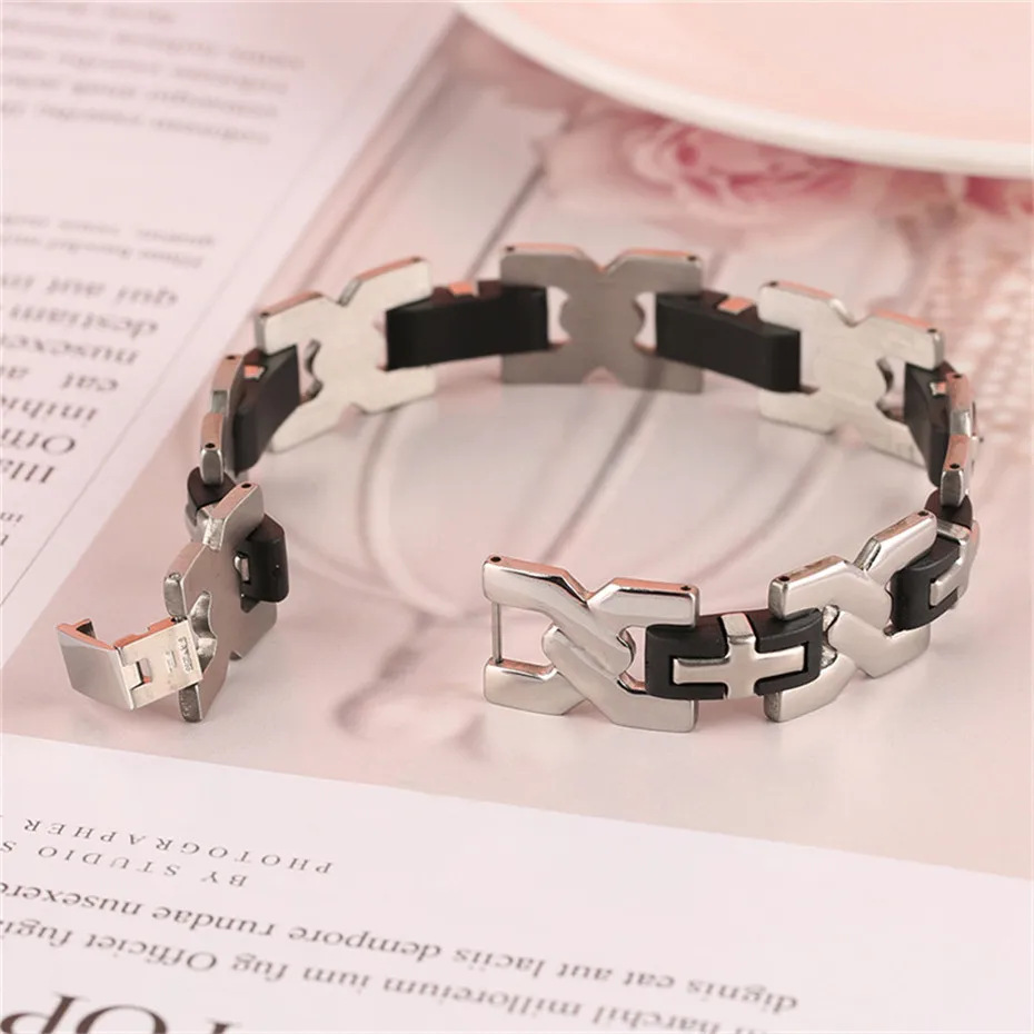 Hot Sale Simple Geometric Shape Link Chain Men Stylish Jewelry Cool Charms Bracelet Stainless Steel Punk Bangle (7)