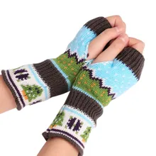 B, 1 пара, модные вязаные теплые митенки из искусственной шерсти без пальцев, женские полосатые теплые зимние перчатки