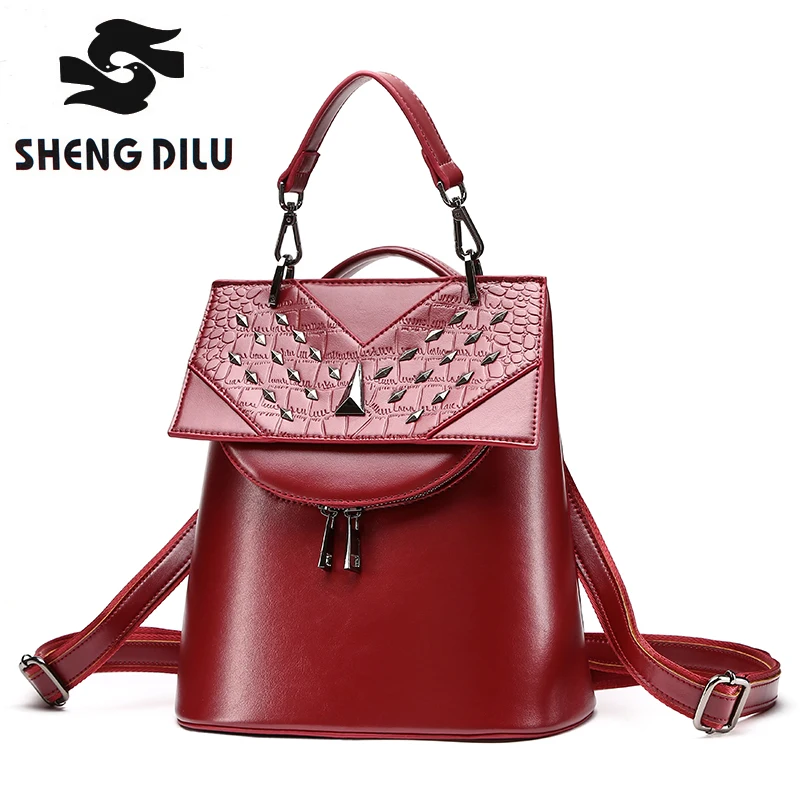 Women&#39;s backpack classic fashion trend high end luxury schoolbag student bag Genuine Leather Cow ...