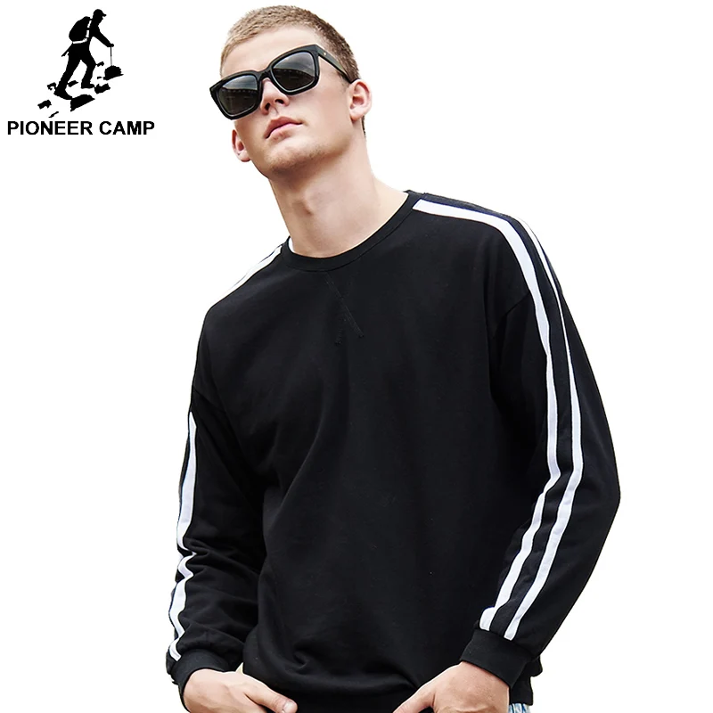 

Pioneer camp 2019 new arrival sweatshirt men fashion brand clothing white black striped hoodie sweatshirt male loose cotton