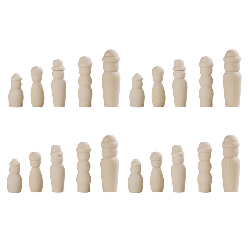 20pcs Unfinished Wood Blank DIY Family People Wooden Peg Dolls Bodies for Art Craft