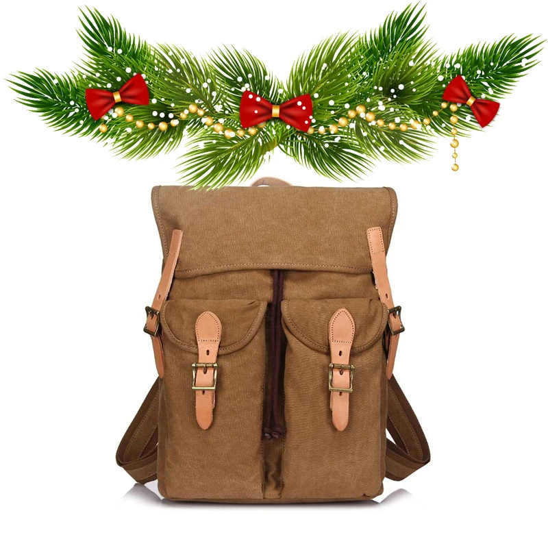 

RETRO STYLE TWO FRONT POCKETS LAPTOP COMPARTMENT VINTAGE CANVAS SOLID COLOR BACKPACK
