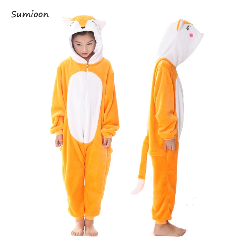 Кигуруми пижамы единорог дети животных Детская Пижама для мальчиков девочек детские пижамы Стич комбинезоны зимняя одежда для сна фланелевый комбинезон - Цвет: Fox
