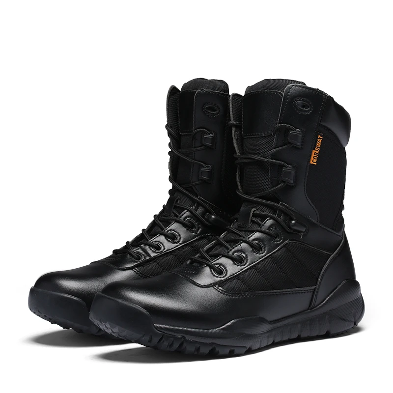 Тактическая, боевая, милитари, Спортивная, Армейская, мужская, походная обувь, ботинки-дезерты, походная обувь, кожаные высокие ботинки для путешествий высокого качества - Цвет: Black