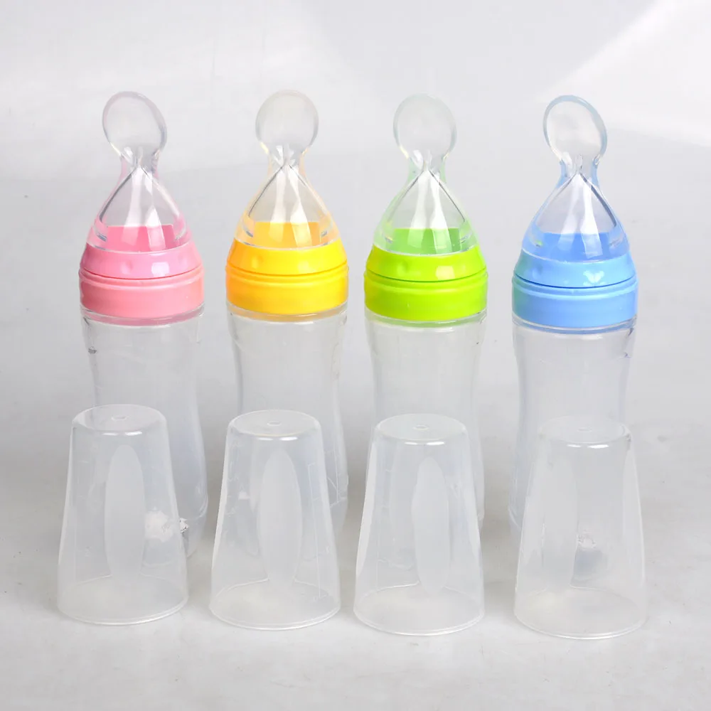 High Quality & Durable Infant Feeding Tool Milk Bottle With Spoon Kids Training Silicone Toddler Supplement Rice Paste | Мать и