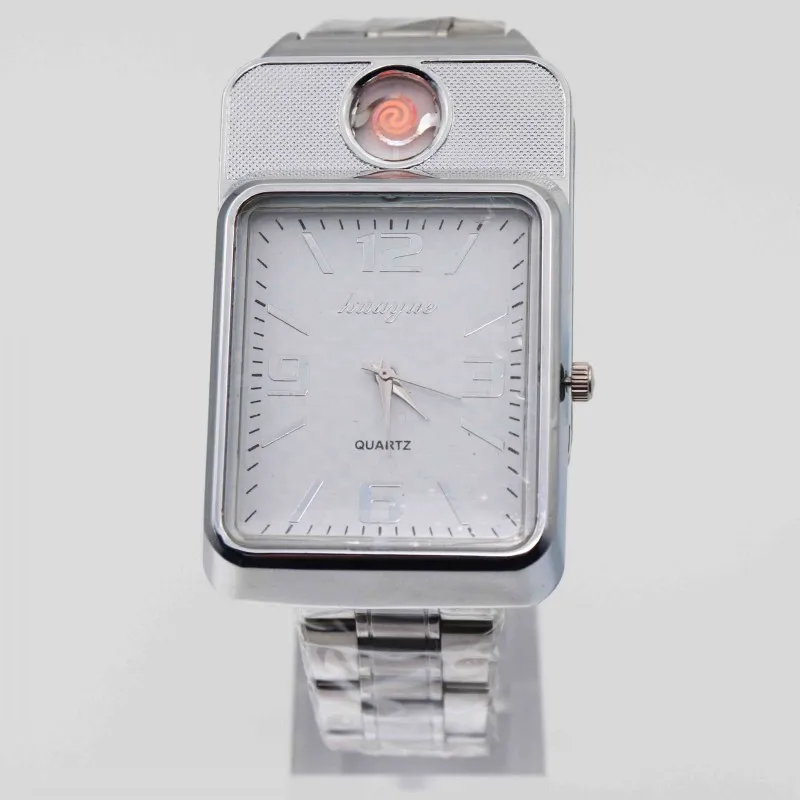Мужские часы-прикуриватель, беспламенная зажигалка, модные повседневные кварцевые наручные часы из нержавеющей стали с зарядкой через usb, подарок F777, 1 шт