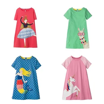 VIDMID girls short sleeve dresses girls cotton clothes summer floral dresses kids casual appliques striped dresses clothing W01 1