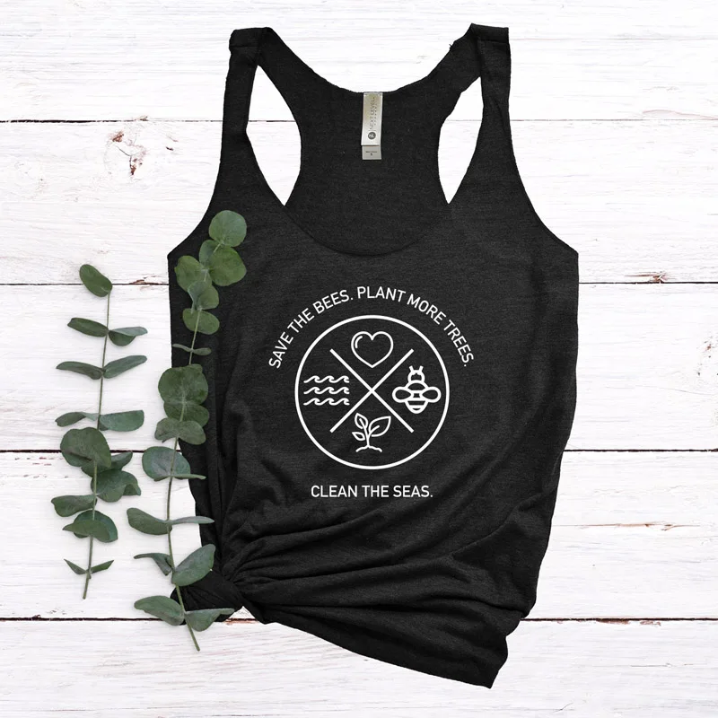 Жилет Save The Bees Plant More Trees Clean The Seas майка женская винтажная графическая веганская летняя футболка для тренировок