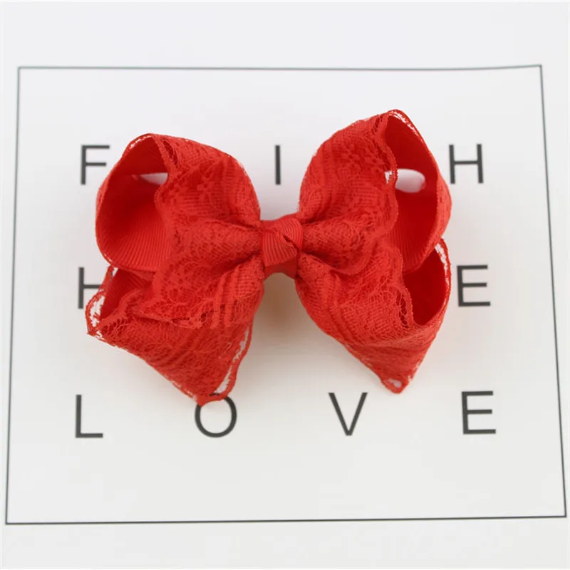 20pcslot 4 Inch Large Kids hairbows Girl Grosgrain Ribbon Bow Clips Lace bow hairpin Headdress Children Hair Accessories  (7)