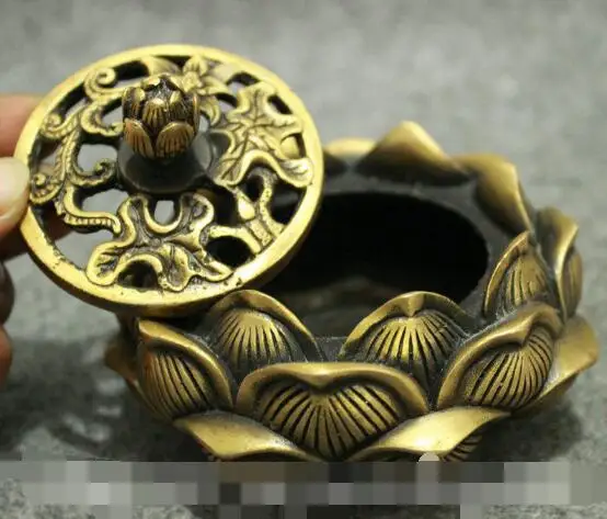 

S1418 Folk Chinese Bronze Collect Buddhism Lotus Statue Flower Incense Burner Censer