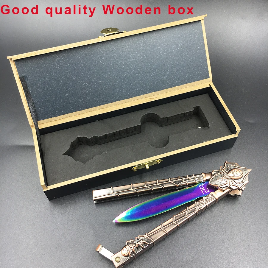 Stainless steel butterfly in knife training knife blade Karambit folding Knife Practice knife gift trainer + wooden gift box