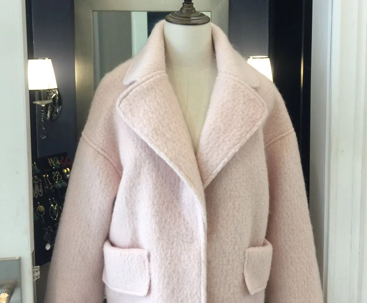 Зимнее женское розовое шерстяное пальто, длинное плотное Женское пальто, свободный негабаритный кардиган, женские шерстяные куртки, пальто Sobretudo Feminino