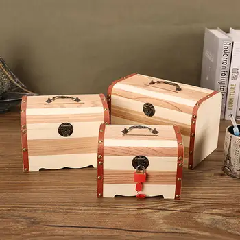 

monokweepjy Wooden Treasure Box Lock Decorative Trinket Jewelry Storage Box Handmade Modern Treasure Case Storage Box Organizer