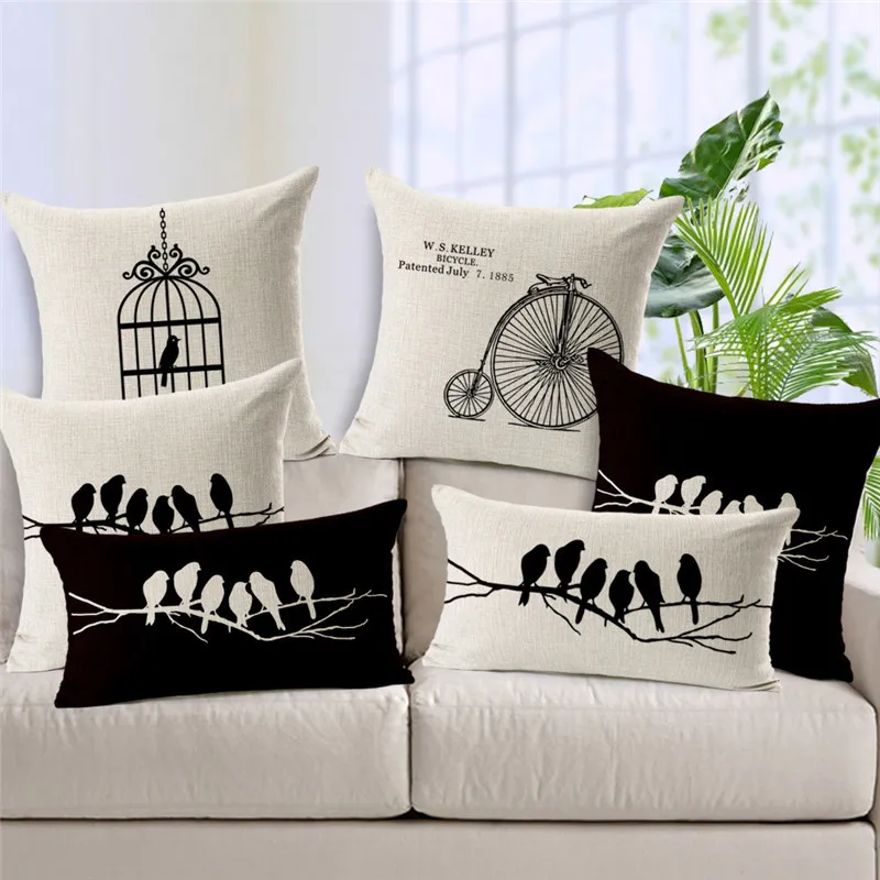 

Branch Bird Butterfly Printed quality Cushion (no core) fine linen Home Textile Almofadas Decorative Pillows 45x45cm pillowcase