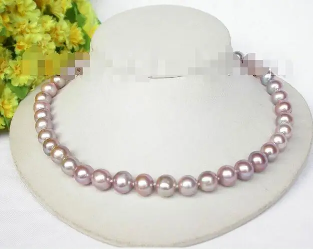 

FREE SHIPPING>>>@@ Wholesale price 16new ^^^^17" 11mm Natural purple round pearls necklace 925 silver clasp j8312