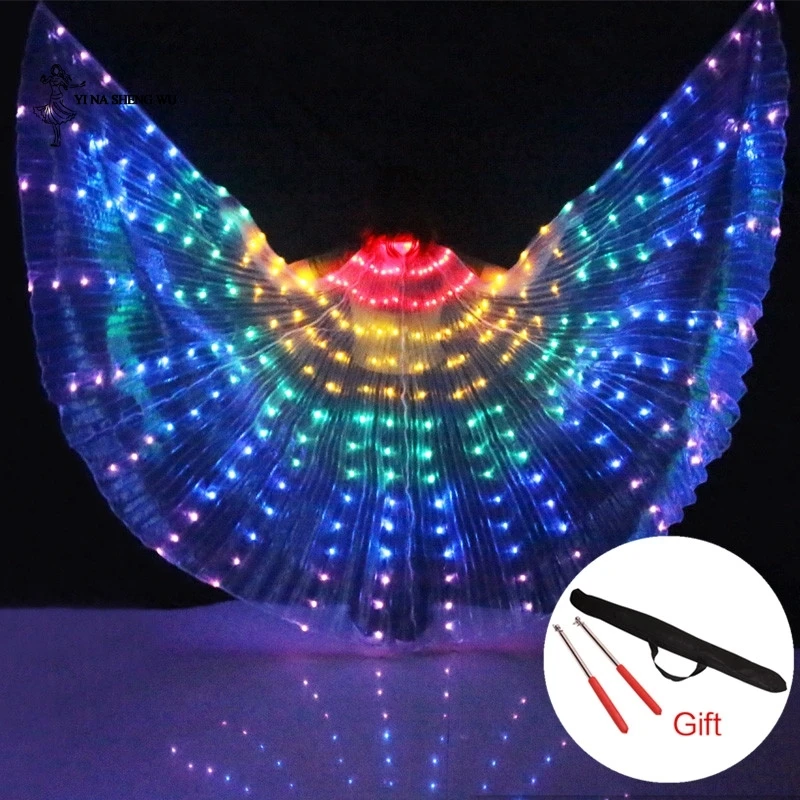 Stage Performance Props Women Dance Accessory DJ LED Dance Wings Light Up Wing Costume LED Dance Wings Rainbow Colors With Stick