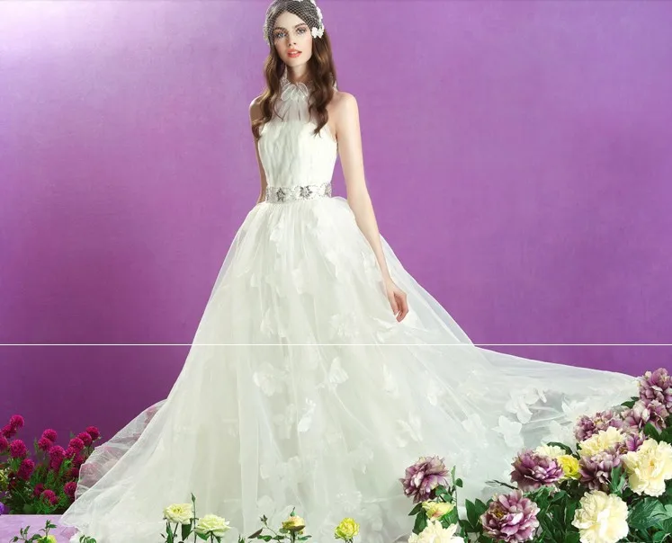 

free shipping robe de soiree vestido de noiva 2014 new hot casamento long ball flowers crystal belt wedding Dresses bridal gown