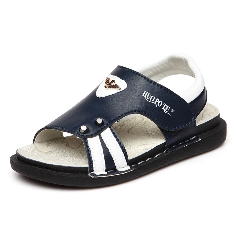 

Children Shoes Genuine Leather Summer Sandals Bluepatchwork Single Shoes Casual Comfortable Summer Male Kids Beach Footwear