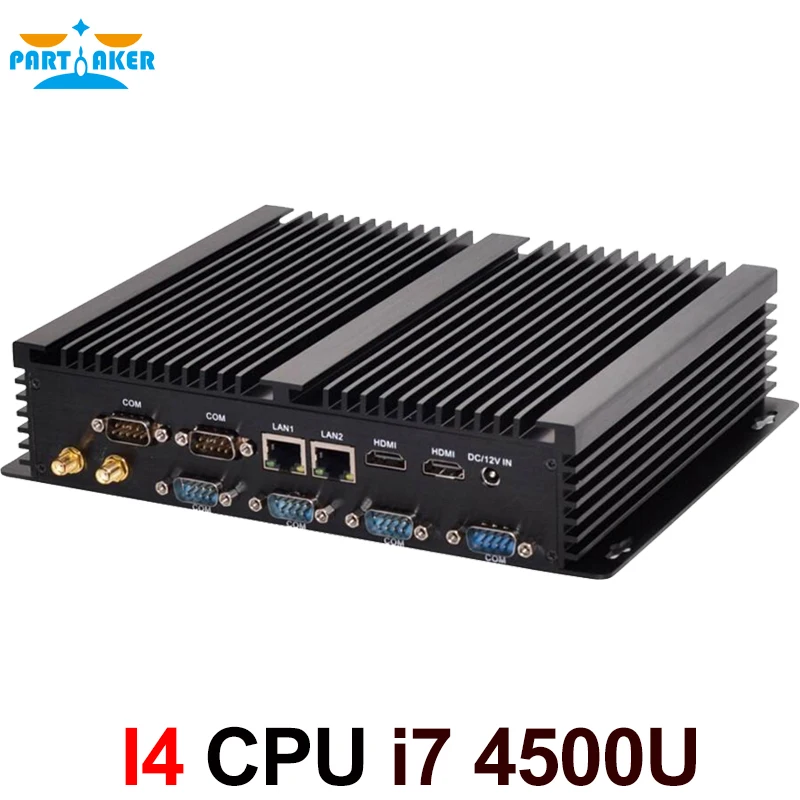 Partaker I4 Industrial Mini PC with 6*COM 2*HDMI 2*Lan Black Color Intel i3 4005u 4010u Processor