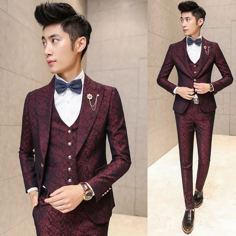 Aliexpress.com : Buy Prom Men Suit With Pants Red Floral Jacquard ...