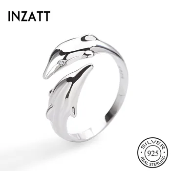 

INZATT Genuine 925 Sterling Silver Smooth Surface Cute Animal Dolphin Adjustable Ring Fine Jewelry For Women Party Bijoux Gift