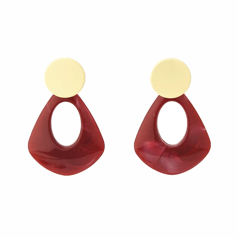 

Korean Hot Fashion Jewelry Gold Metal Round Earrings Red Green Acrylic Water Drop Statement Earrings for Women Brincos Oorbellen