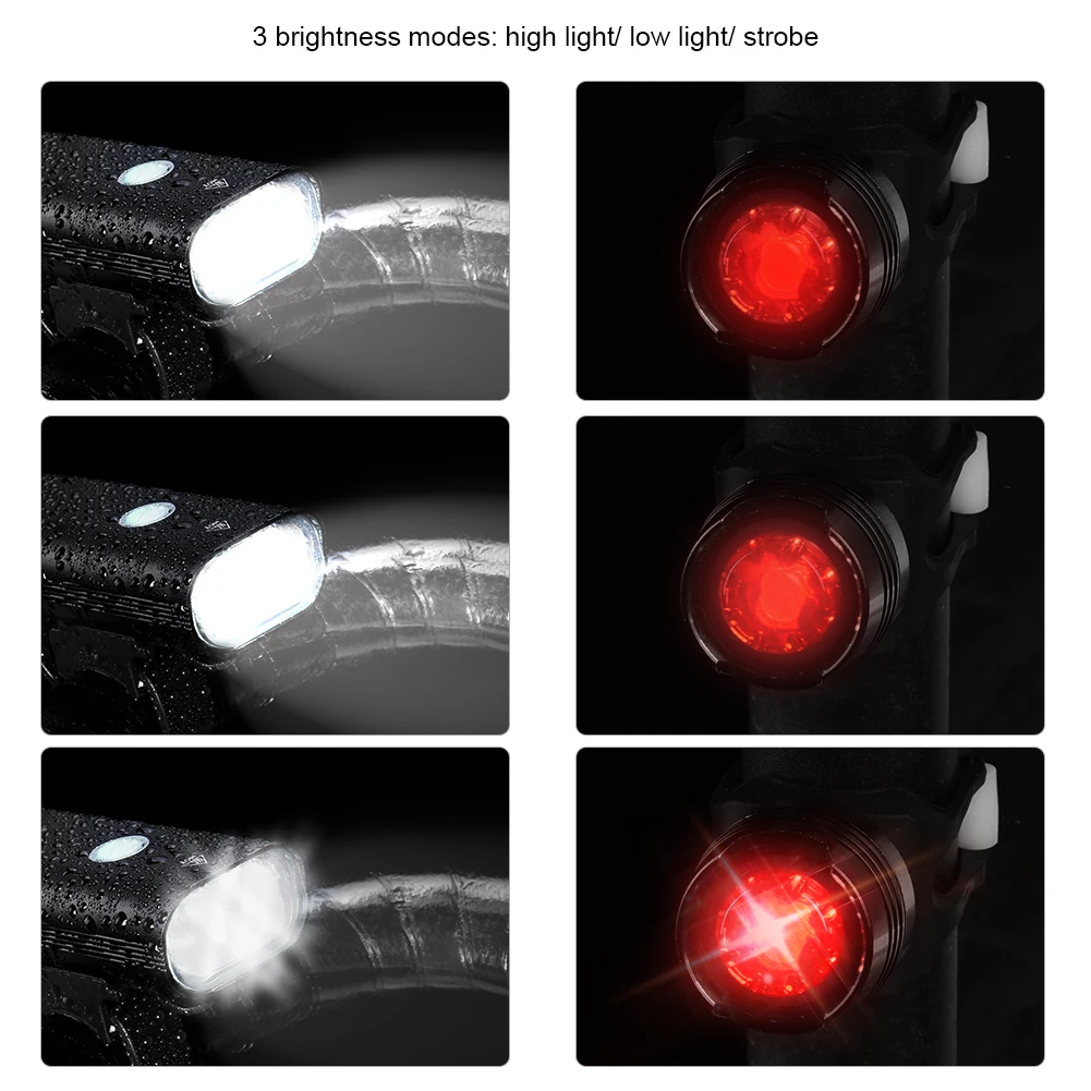 Светодиодный GLE Перезаряжаемые велосипед света набор Водонепроницаемый Велосипедный Спорт фара и задний фонарь светодиодный