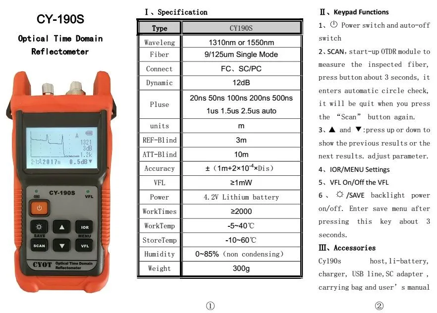 Мини OTDR CY190S визуальный локатор обнаружения высокой точности