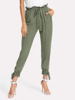 

Women Pencil Trousers Army Green Solid Color Skinny Stretch Slim Elastic Waist Chiffon Trousers Leggings Harem Pants New