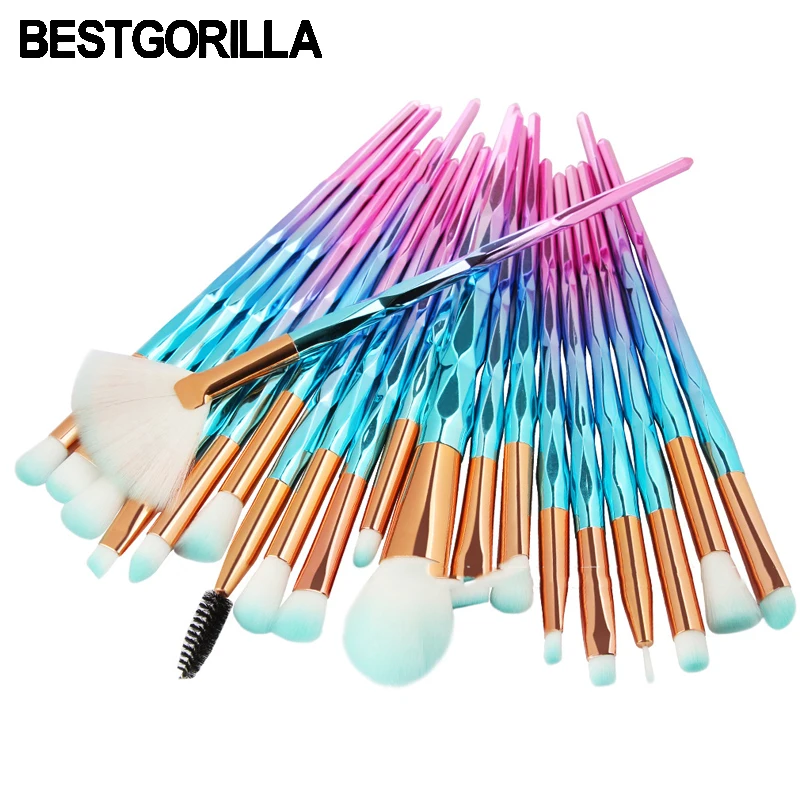 

BESTGORILLA Professional 20pcs Diamond makeup brush Beauty tools Sets Cylinder Gradient handle with eyebrow brush Free shipping